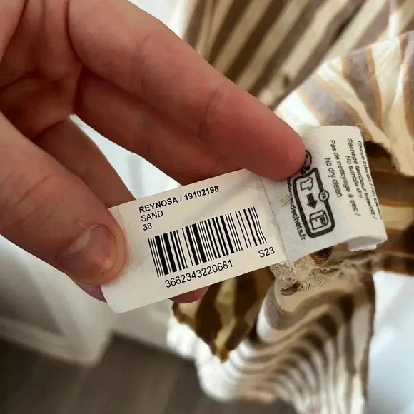 1004 MKT Studios Striped Long Sleeve Midi Dress Size 38 Color Brown Cream - Picture 5 of 6